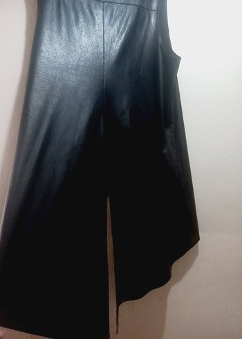 Siyah Deri Salaş Kesim Uzun yelek - Görsel 3