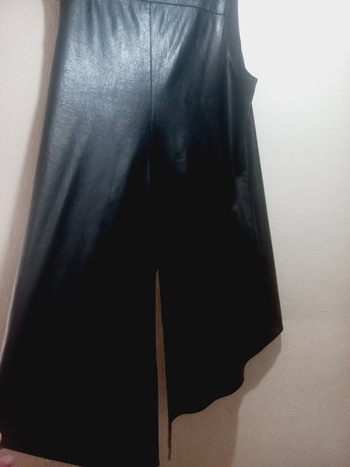 Siyah Deri Salaş Kesim Uzun yelek - Görsel 3