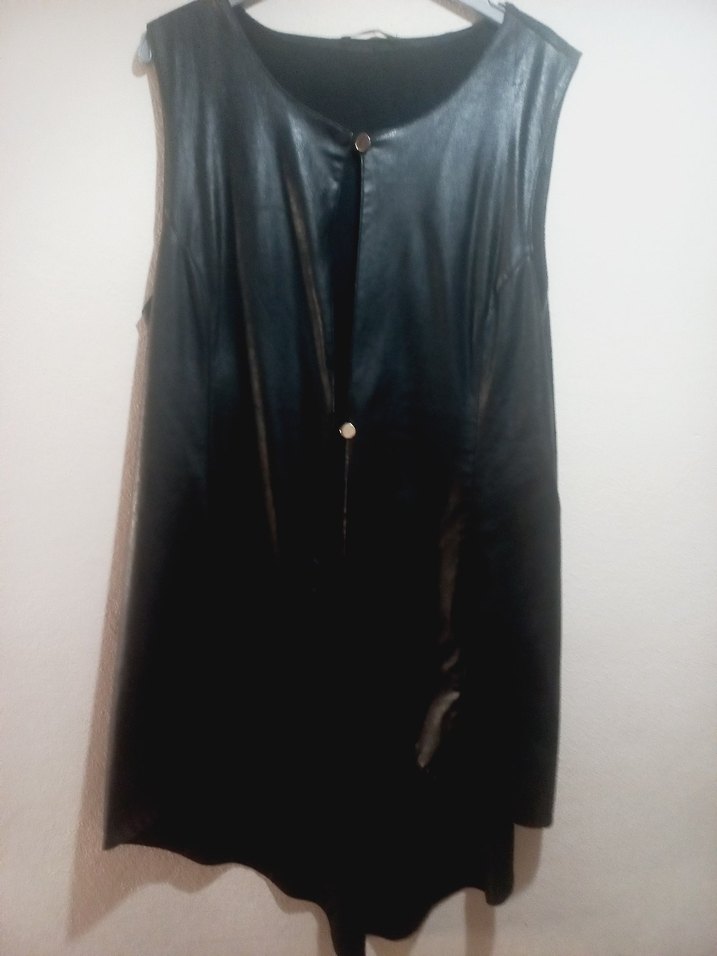 Siyah Deri Salaş Kesim Uzun yelek - Görsel 2