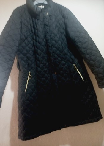 Düğmeli Siyah Kadın Uzun Kışlık Mont - Görsel 3