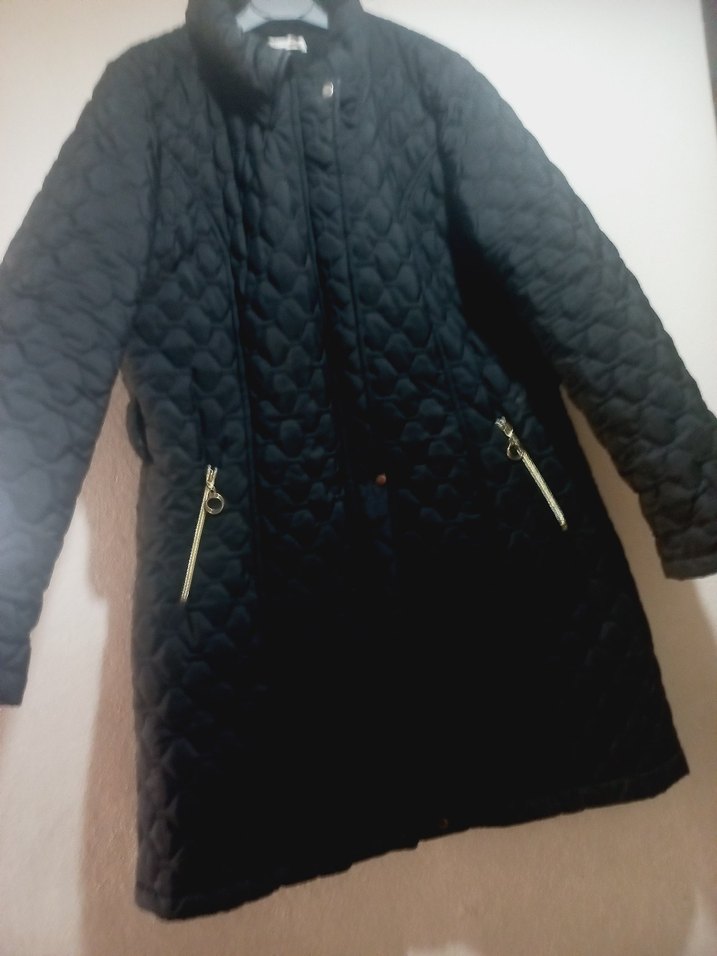 Düğmeli Siyah Kadın Uzun Kışlık Mont - Görsel 3