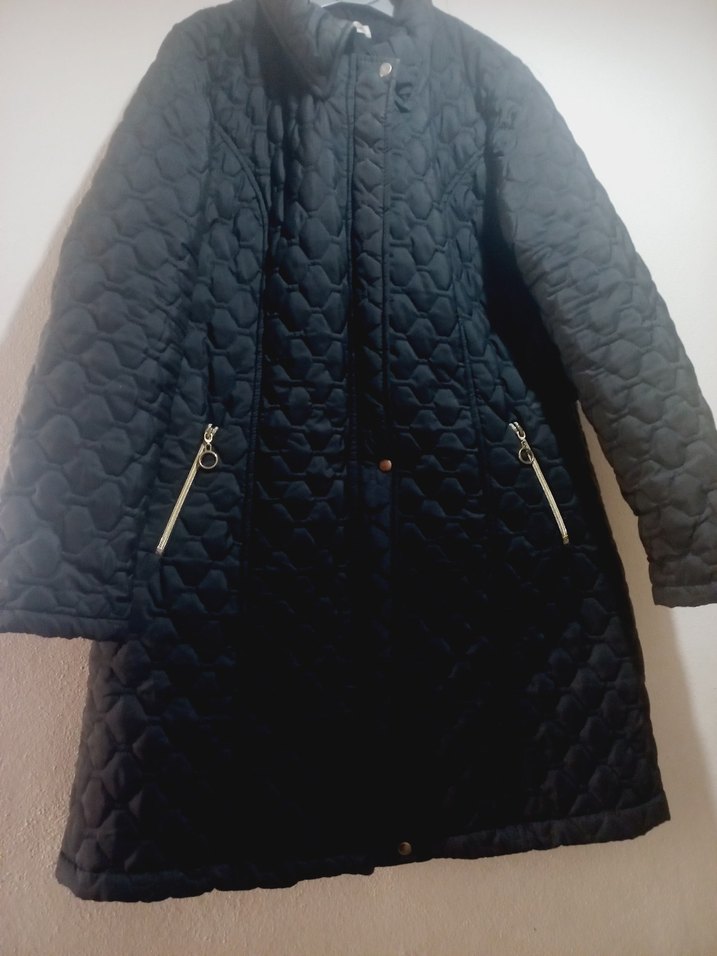 Düğmeli Siyah Kadın Uzun Kışlık Mont - Görsel 2