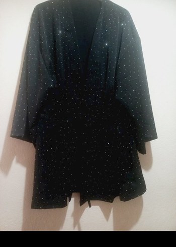 Puantiye Desenli Siyah Midi Kimono - Görsel 2
