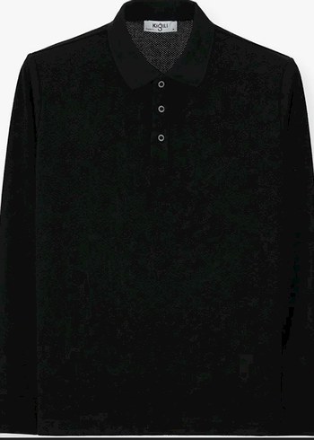 l Beden Kigilı Düğmeli Siyah Erkek Polo Sweatshirt