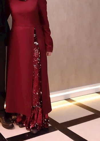Bordo Uzun Abiye Elbise Drapeli