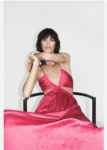 Zara Zar Parlak Pembe Pilili Uzun Askılı Kadın Elbise