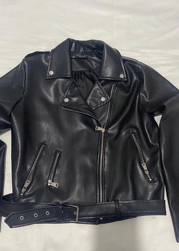 s Beden Kadın Siyah Deri Biker Ceket