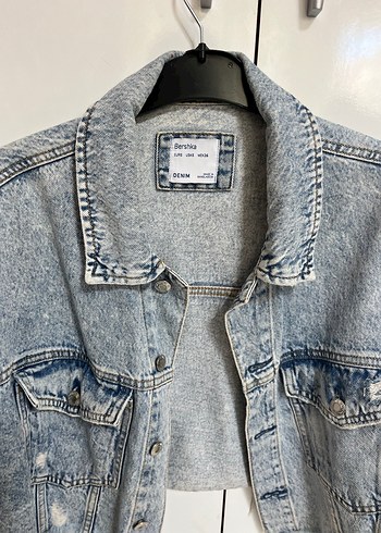 Bershka Düğmeli Kısa Gri Batik Denim Ceket