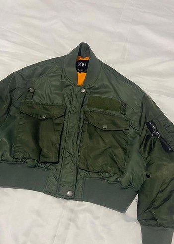 Zara Zara Kadın Haki Kısa Kamuflaj Ceket