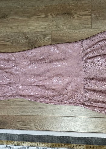 Pembe Dantel Askılı midi Abiye Elbise