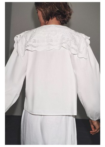 s Beden beyaz Renk ZW Collection nakışlı poplin Beyaz Gömlek
