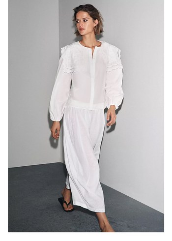 ZW Collection nakışlı poplin Beyaz Gömlek