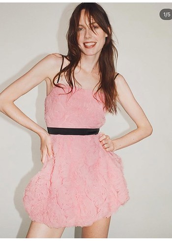 Zara Zara Pembe çiçekli kısa tül Elbise