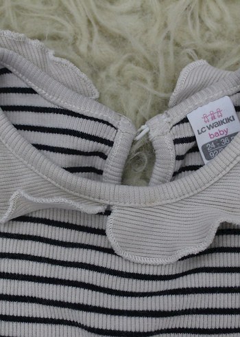 Kız Çocuk Fırfırlı Yaka Çizgili Tişört - Görsel 2