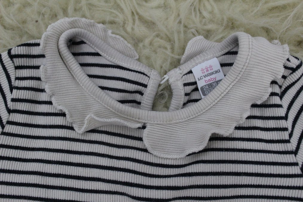 Kız Çocuk Fırfırlı Yaka Çizgili Tişört - Görsel 2