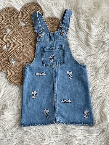 Zara çocuk disney peanuts nakışlı kız çocuk kot jile elbise