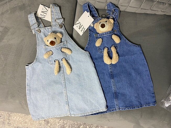 18-24 Ay Beden mavi Renk Zara kids teddy ayıcıklı kot elbise jile