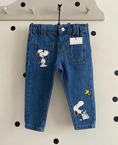 Zara unisex snoopy mom fit jean kot pantolon