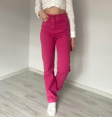 Zara Fuşya pembe yüksek bel palazzo jean