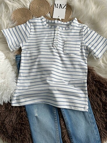 5 Yaş Beden ZARA ÇİZGİLİ TİŞÖRT VE KOT PANTOLON TAKIM