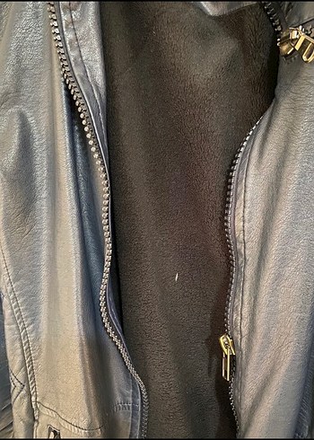 Siyah Deri Biker Ceket, Fermuarlı, - Görsel 3