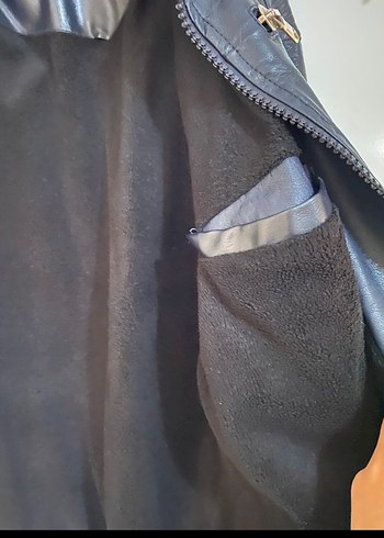 Siyah Deri Biker Ceket, Fermuarlı, - Görsel 2