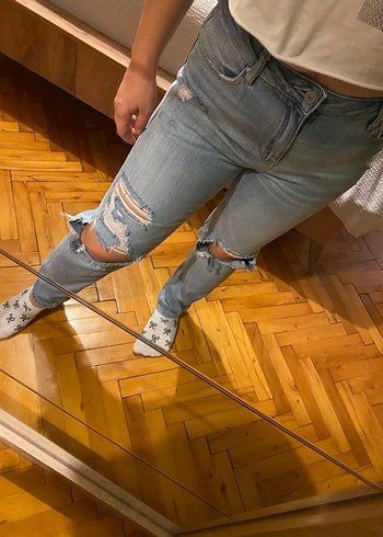 Mexx Gri Kadın Bol Kesim Yırtık Kot Pantolon