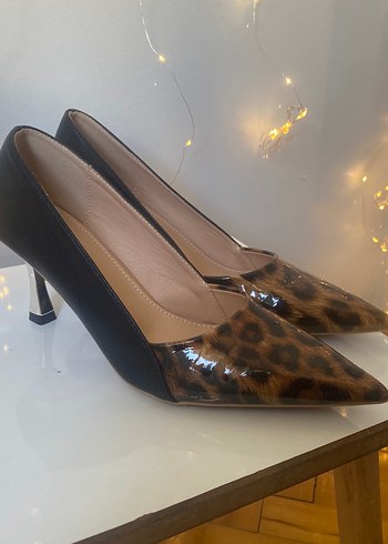 38 Beden Kahverengi Leopar Desenli Stiletto Topuklu