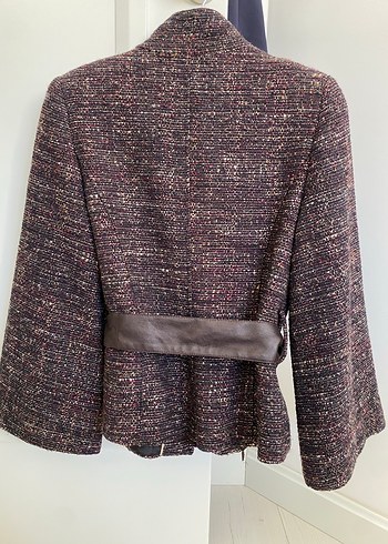 Kahverengi bordo tonlarında Kemerli Kadın ceket setrms - Görsel 2