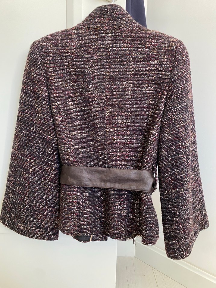 Kahverengi bordo tonlarında Kemerli Kadın ceket setrms - Görsel 2