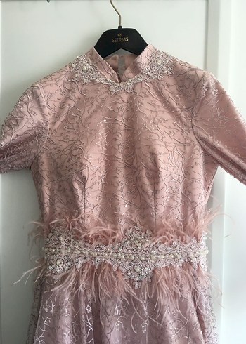 Pembe tesettür Abiye Elbise 40 beden - Görsel 4