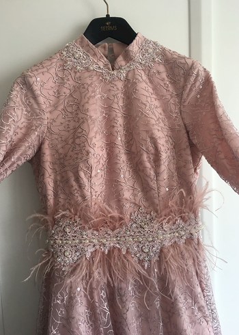 Pembe tesettür Abiye Elbise 40 beden - Görsel 5