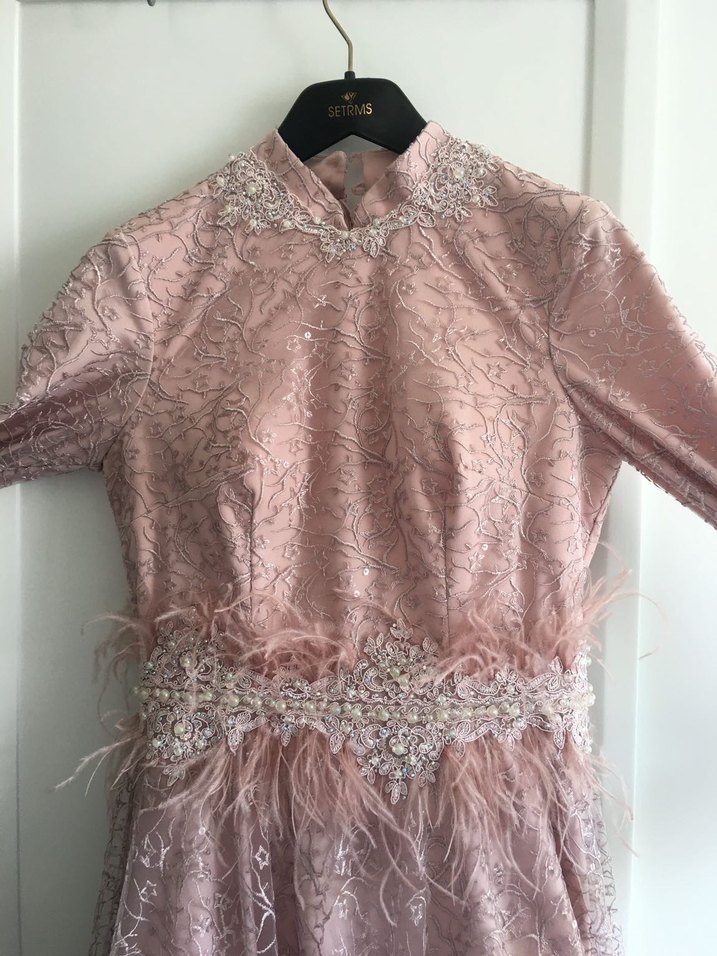 Pembe tesettür Abiye Elbise 40 beden - Görsel 4