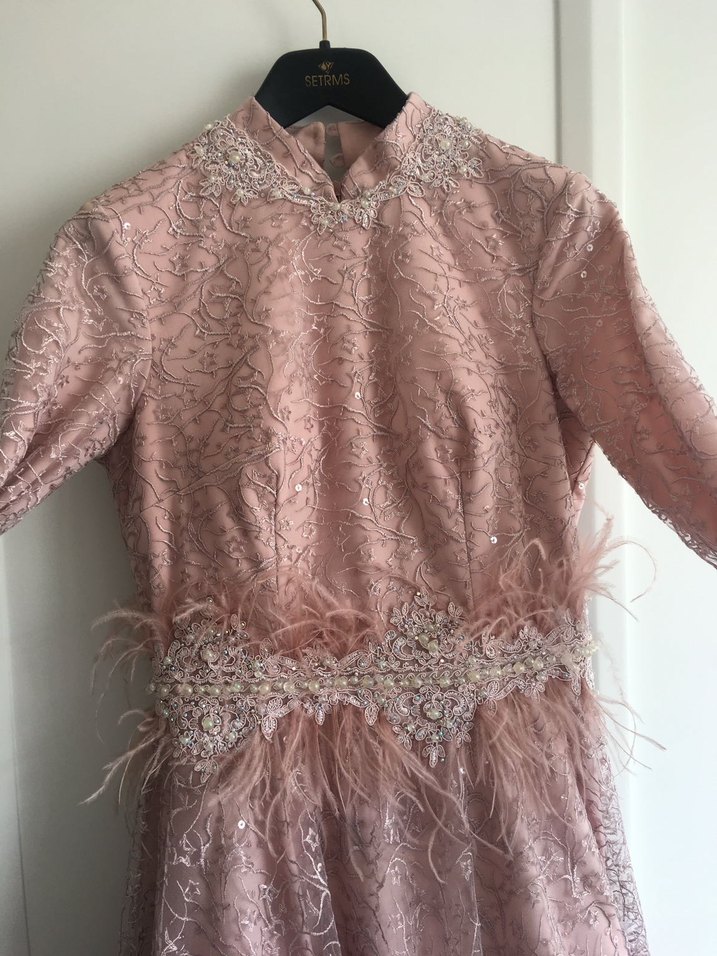 Pembe tesettür Abiye Elbise 40 beden - Görsel 5