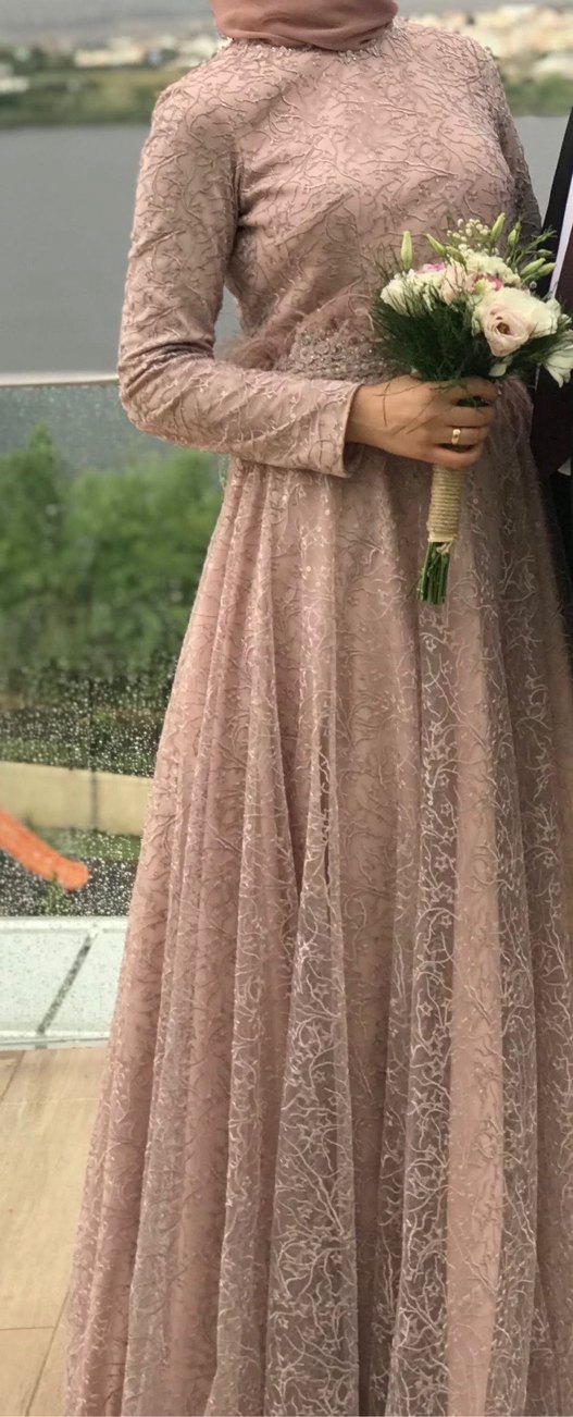 Pembe tesettür Abiye Elbise 40 beden - Görsel 2