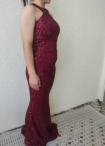 s Beden bordo Renk Abiye elbise 