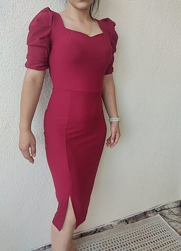 m Beden bordo Renk Elbise