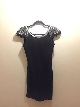 Siyah gümüş işlemeli mini elbise