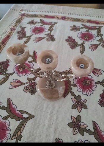 Mermer Tabanlı 3 Kollu Khaki Mumluk - Görsel 3