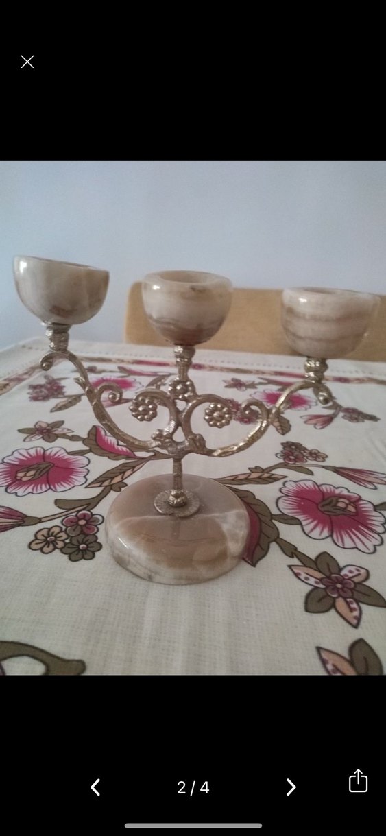 Mermer Tabanlı 3 Kollu Khaki Mumluk - Görsel 2