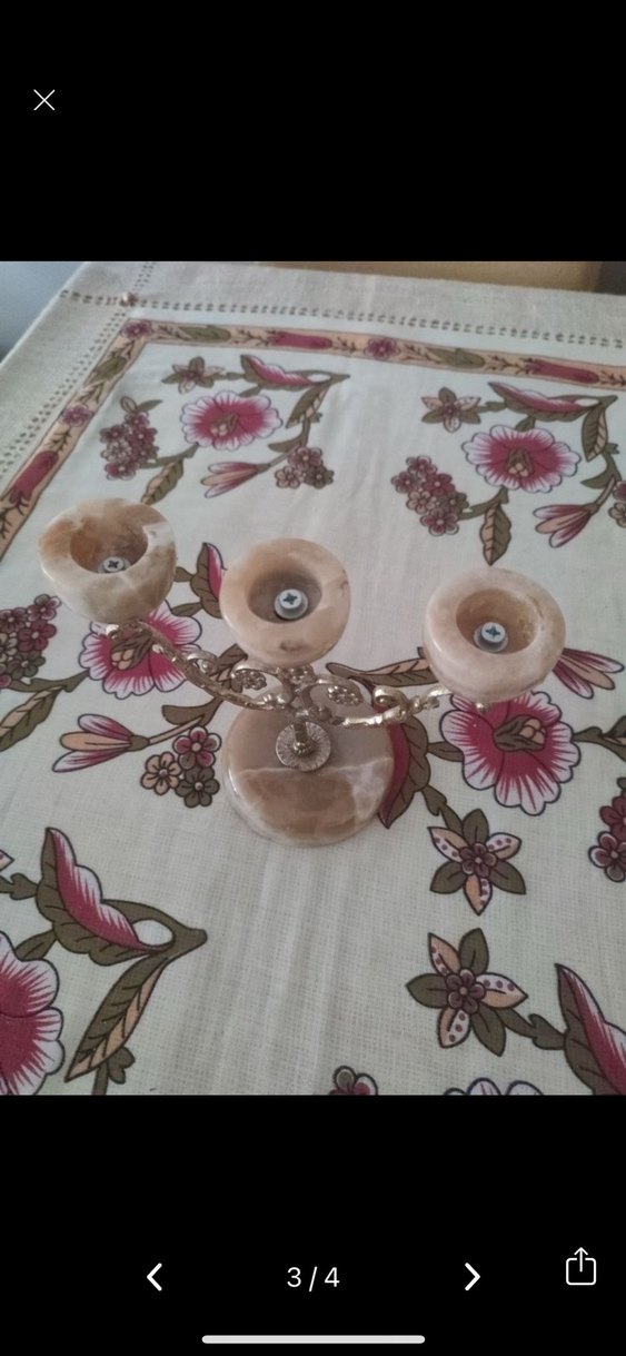 Mermer Tabanlı 3 Kollu Khaki Mumluk - Görsel 3