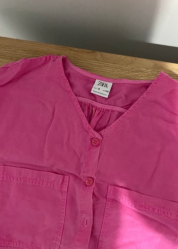 Pembe Keten V Yaka Kısa Kollu Gömlek - Görsel 3