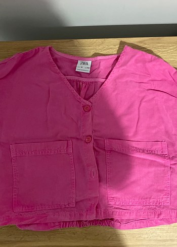 Pembe Keten V Yaka Kısa Kollu Gömlek - Görsel 2