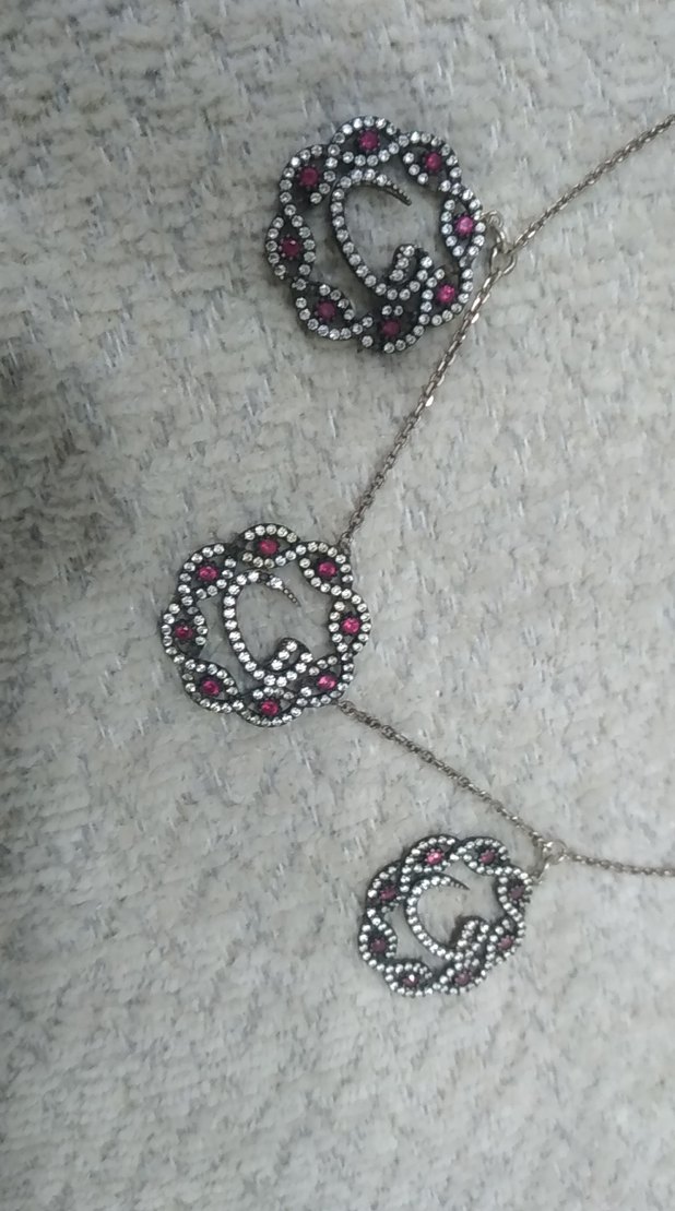 Uzun Zincir Detaylı Gri Nakışlı Kadın Kolye - Görsel 4