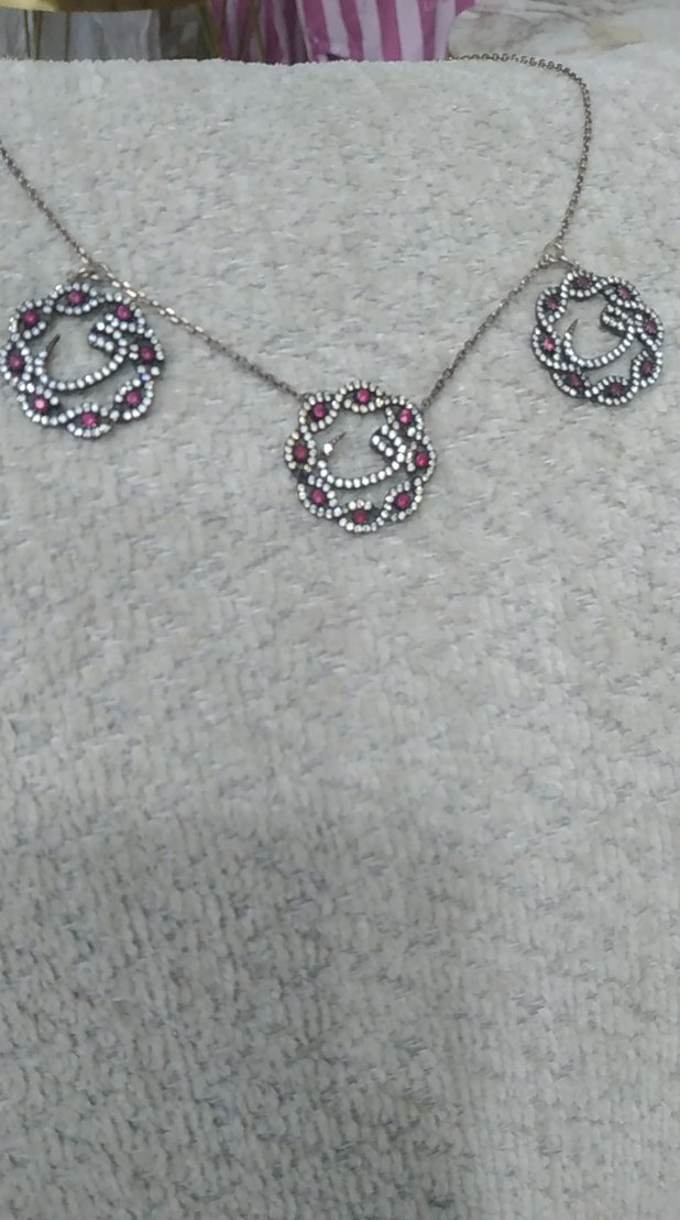 Uzun Zincir Detaylı Gri Nakışlı Kadın Kolye - Görsel 5