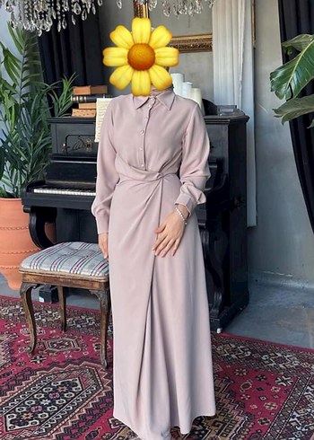 Bej Uzun Kollu Uzun Elbise - Görsel 5