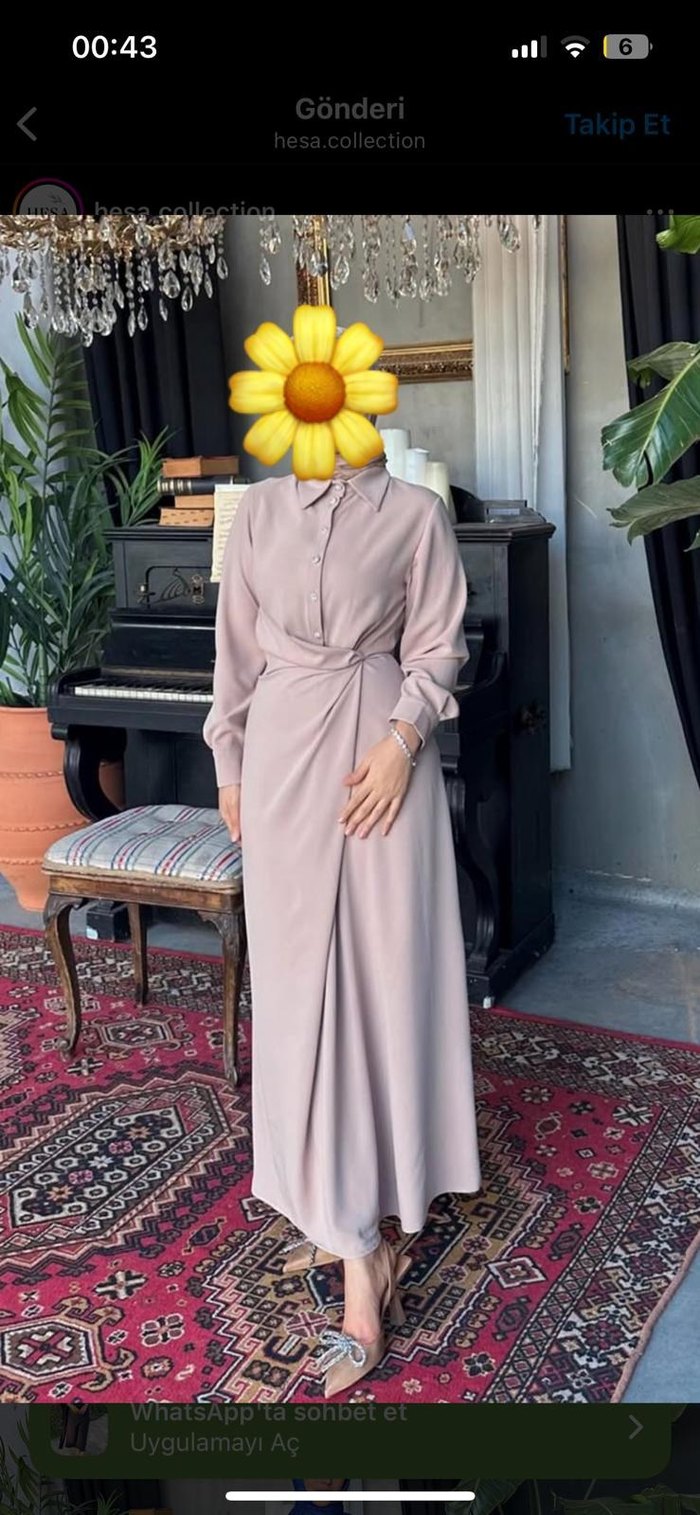 Bej Uzun Kollu Uzun Elbise - Görsel 5