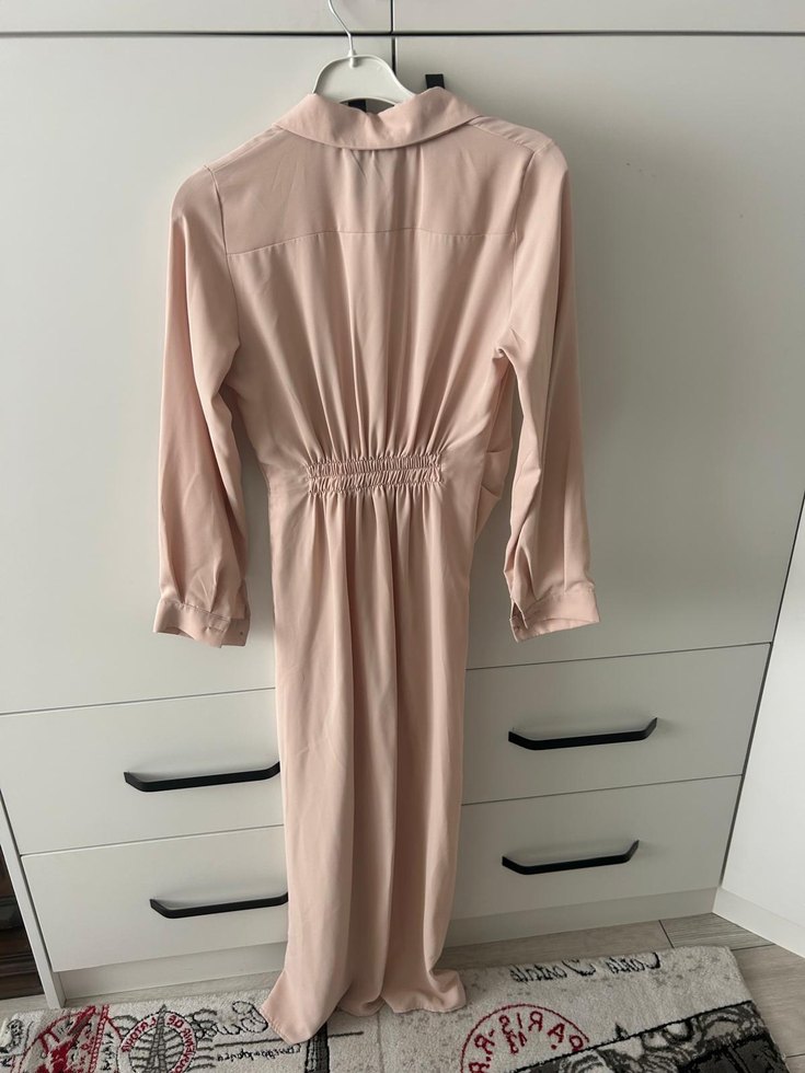 Bej Uzun Kollu Uzun Elbise - Görsel 4