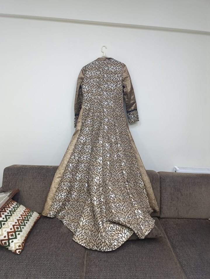 Desenli Uzun Kollu Kahverengi Kadın Elbise - Görsel 2