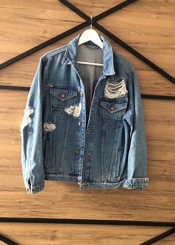 Düğmeli Mavi Denim Kadın Ceket